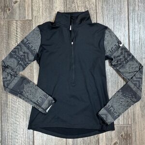 Nike‎ Pro Dri-FIT Half Zip Pullover Black Long Sleeve Top Womens L